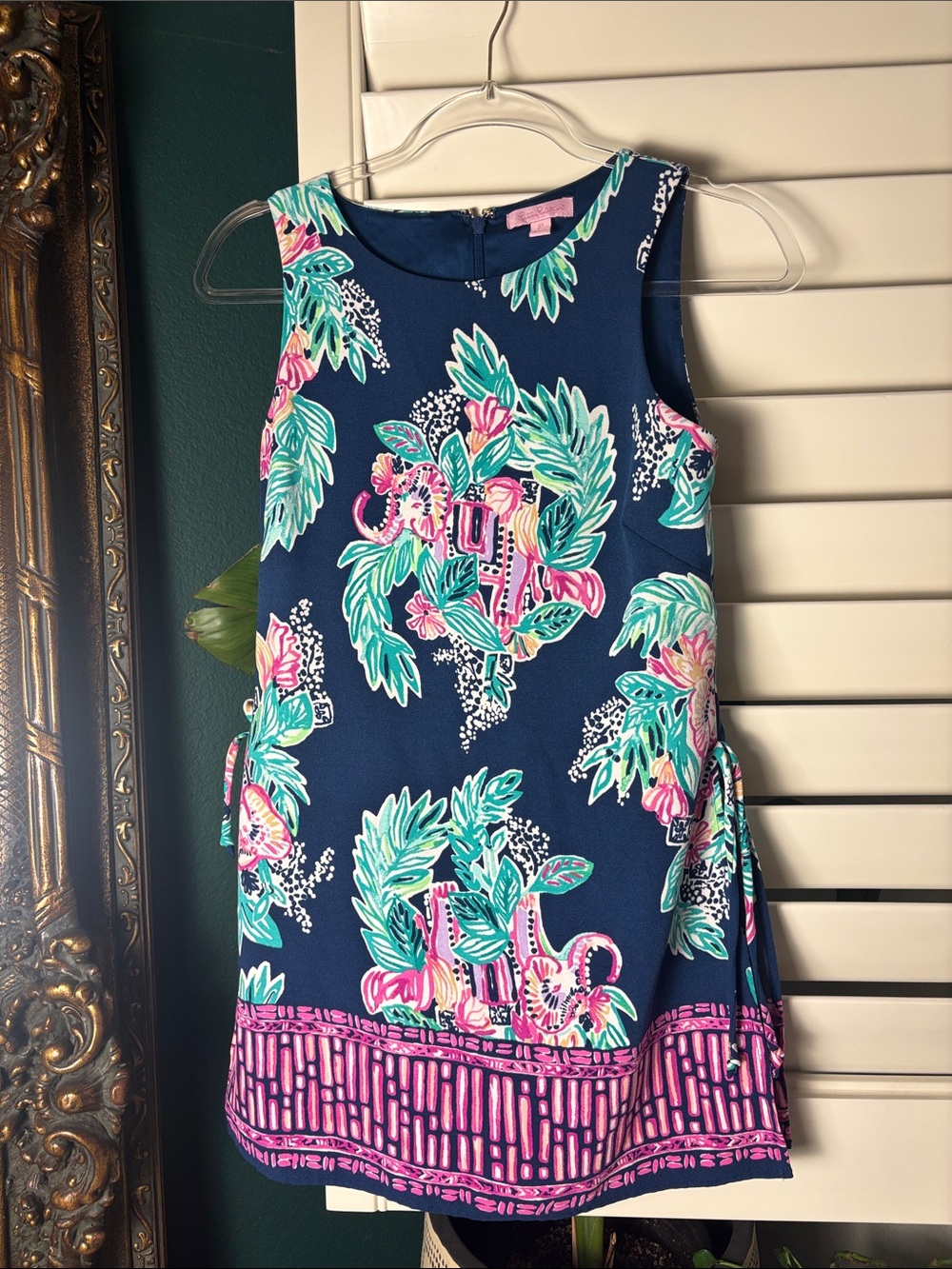 Lilly Pulitzer Donna Shift Romper Peanut Gallery Elephant Navy Pink size 00 EUC